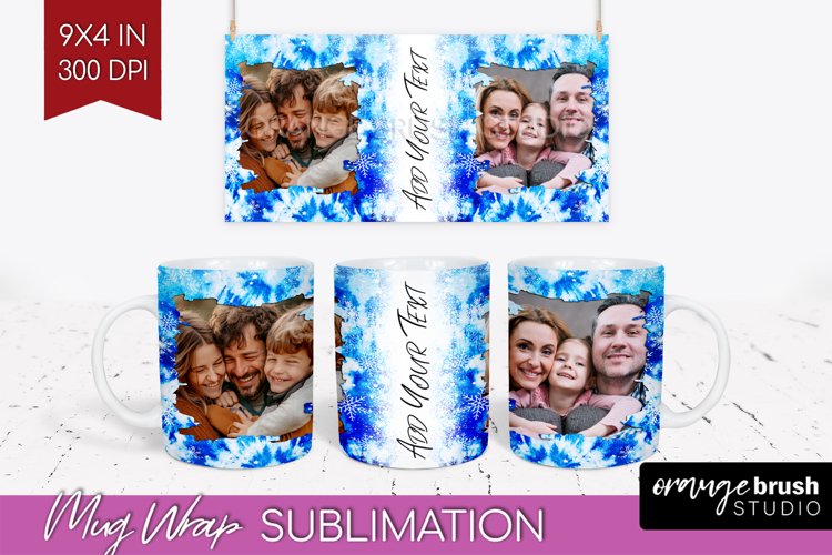 Winter Photo Frame Mug Wrap - Tie Dye Mug Sublimation example image 1