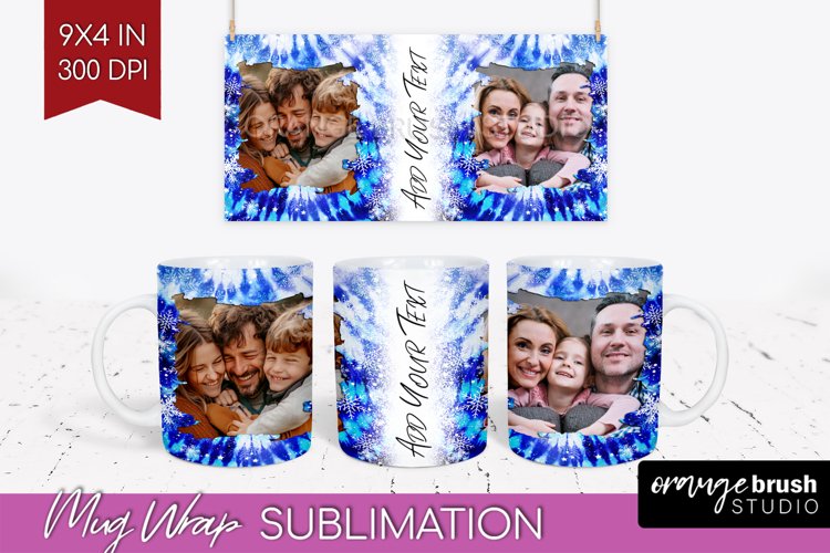 Winter Photo Frame Mug Wrap - Tie Dye Mug Sublimation example image 1