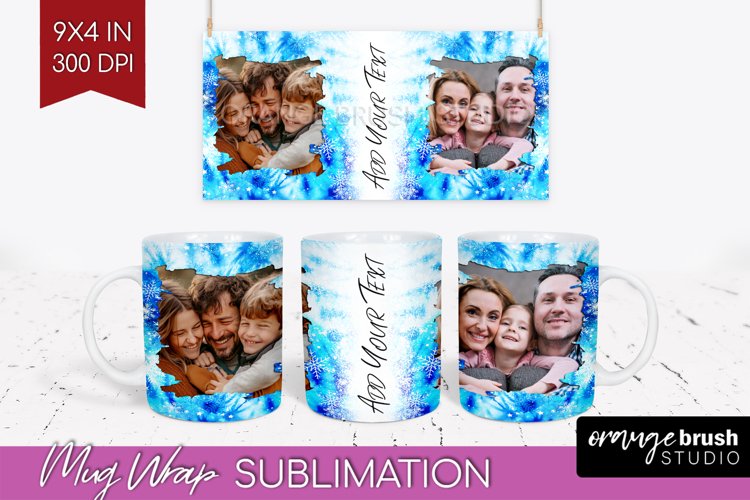 Winter Photo Frame Mug Wrap - Tie Dye Mug Sublimation example image 1