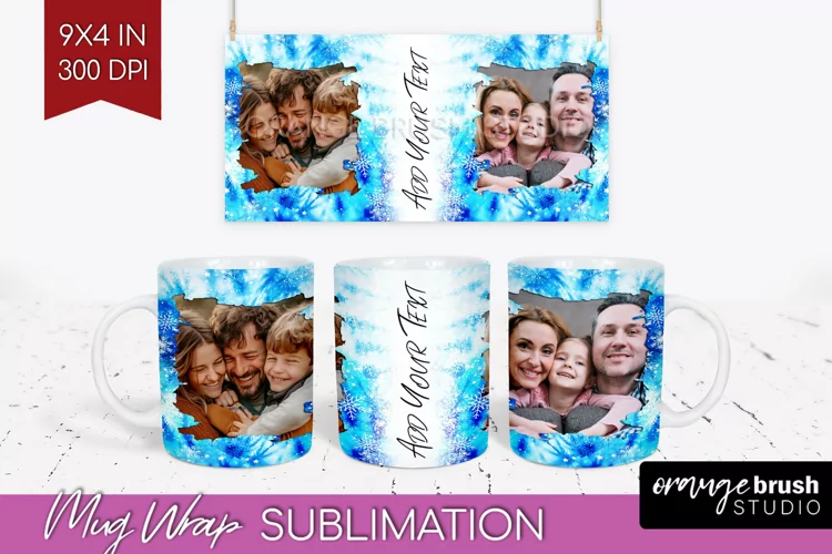 Winter Photo Frame Mug Wrap - Tie Dye Mug Sublimation