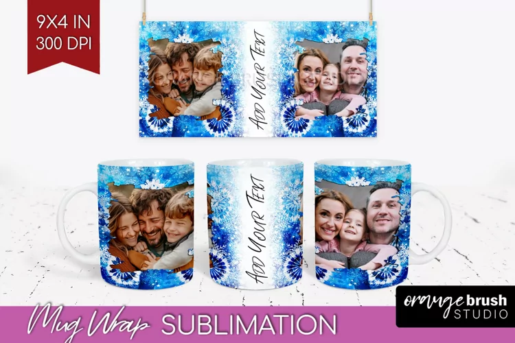 Winter Photo Frame Mug Wrap - Tie Dye Mug Sublimation
