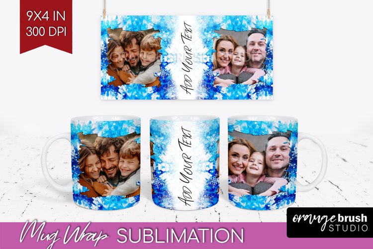 Winter Photo Frame Mug Wrap - Tie Dye Mug Sublimation example image 1