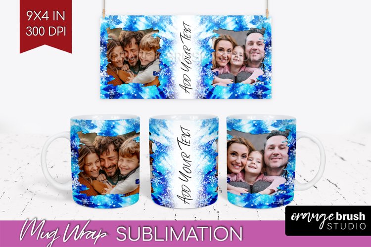 Winter Photo Frame Mug Wrap - Tie Dye Mug Sublimation example image 1