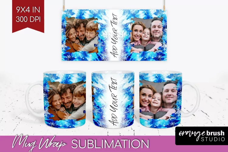 Winter Photo Frame Mug Wrap - Tie Dye Mug Sublimation