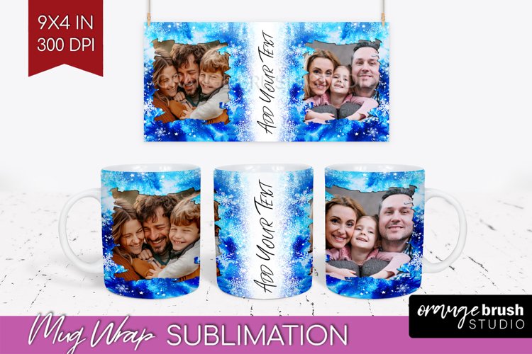 Winter Photo Frame Mug Wrap - Tie Dye Mug Sublimation example image 1