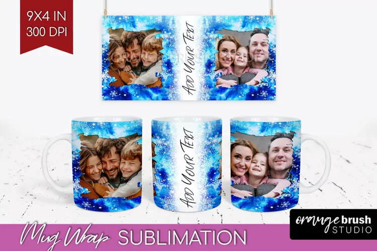 Winter Photo Frame Mug Wrap - Tie Dye Mug Sublimation