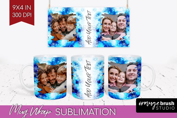 Winter Photo Frame Mug Wrap - Tie Dye Mug Sublimation example image 1