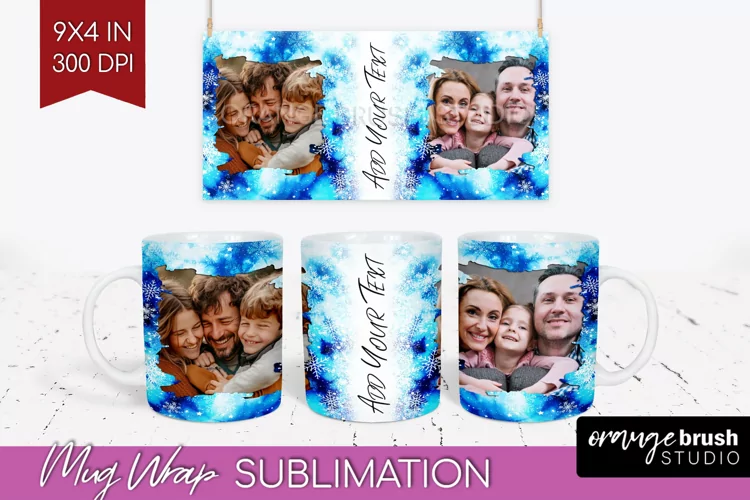 Winter Photo Frame Mug Wrap - Tie Dye Mug Sublimation