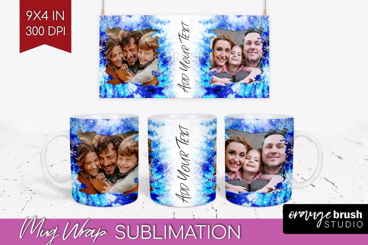 Winter Photo Frame Mug Wrap - Tie Dye Mug Sublimation example image 1