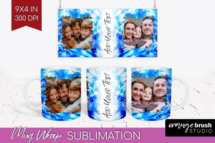 Winter Photo Frame Mug Wrap - Tie Dye Mug Sublimation example image 1