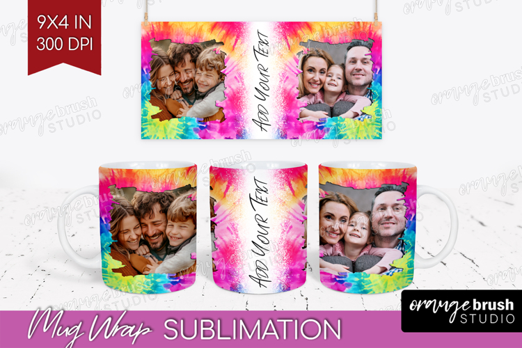 Tie Dye Photo Mug Wrap PNG - Rainbow Picture Frame Mug