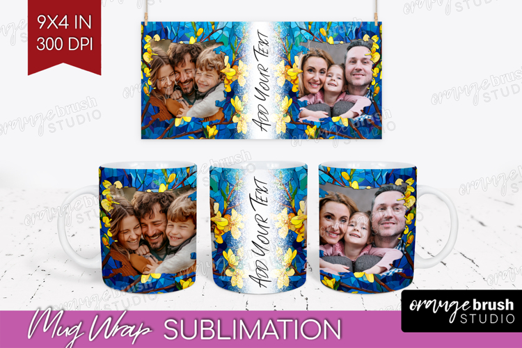 Stained Glass Photo Mug Wrap PNG - Flowers Picture Frame Mug example image 1