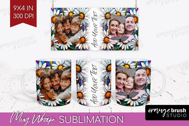 Stained Glass Photo Mug Wrap PNG - Flowers Picture Frame Mug example image 1