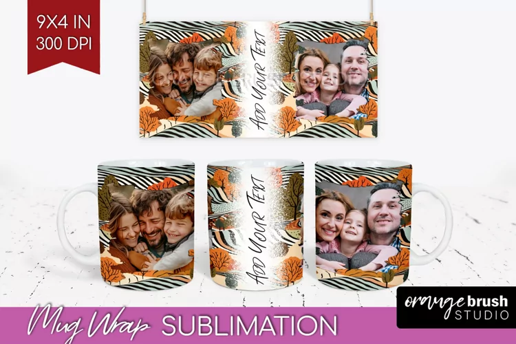 Fall Photo Frame Mug Wrap - Autumn Mug Sublimation
