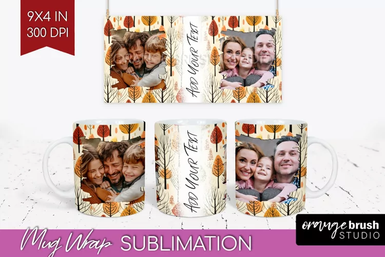 Fall Photo Frame Mug Wrap - Autumn Mug Sublimation