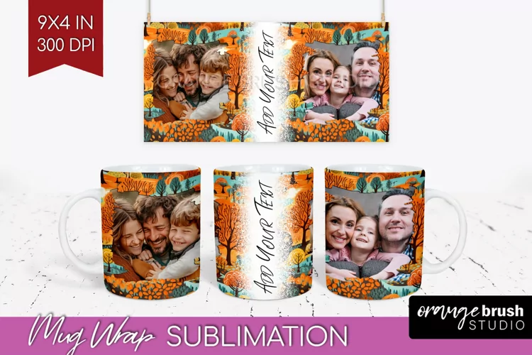 Fall Photo Frame Mug Wrap - Autumn Mug Sublimation