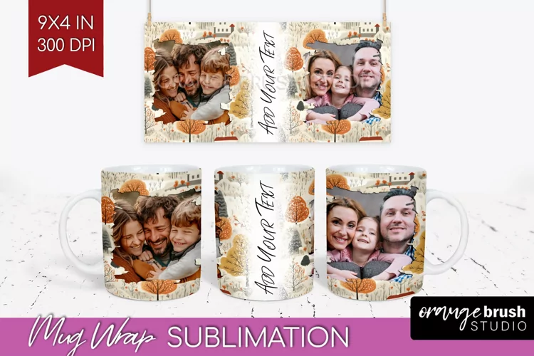 Fall Photo Frame Mug Wrap - Autumn Mug Sublimation