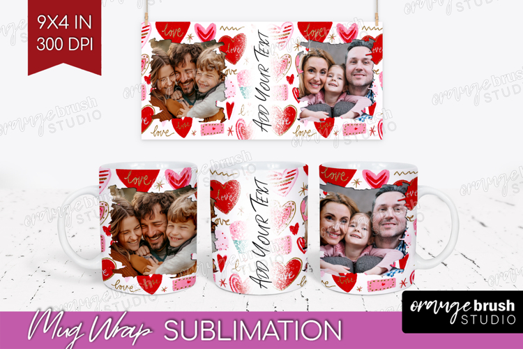 Heart Pattern Photo Mug Wrap PNG - Valentines Day Picture