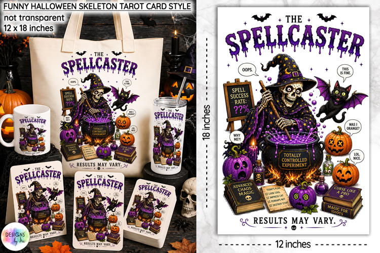 Funny Halloween Tarot Card, Spellcaster Halloween Skeleton