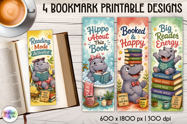 Hippo Reader Printable Bookmarks, Reading Quotes PNG