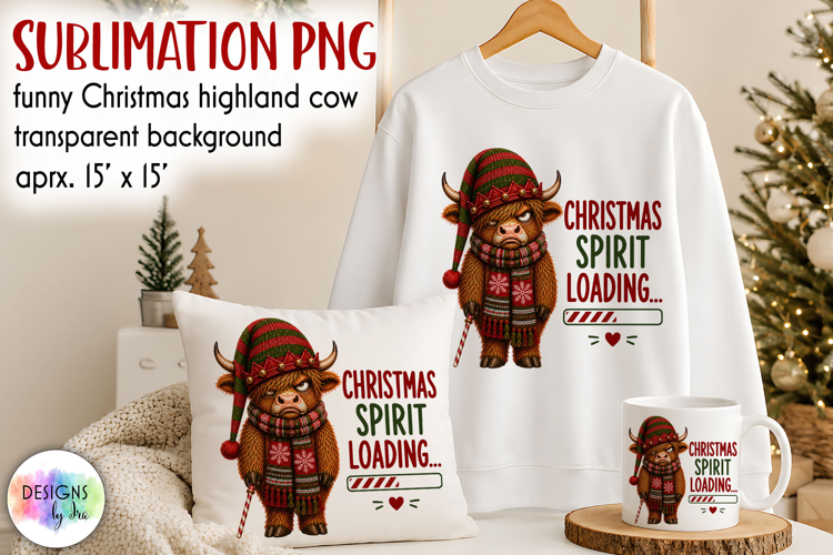 Christmas Spirit Loading Highland Cow PNG