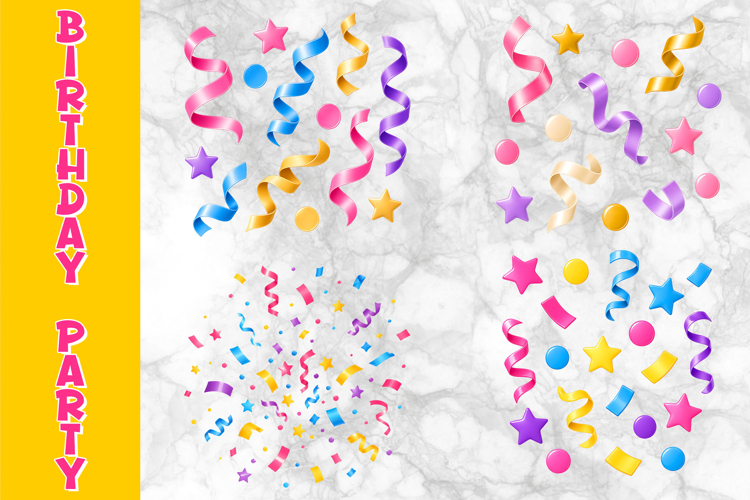 Birthday Accessories Clipart, Party Confetti   Streamers