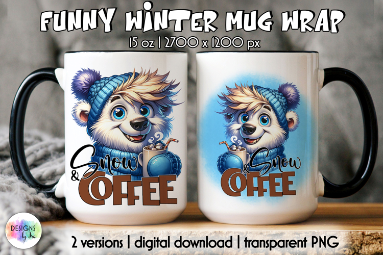 Cute Winter Animals Mag Wrap, Hot Cocoa Mug Wrap PNG