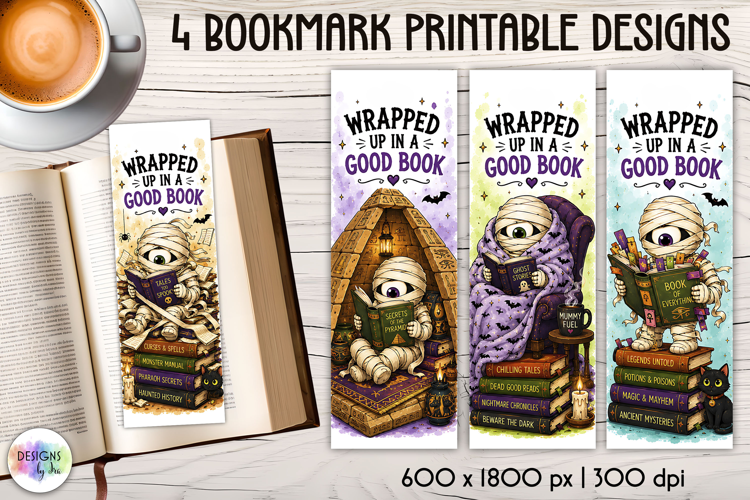 Cute Mummy Reading Bookmarks, Halloween Printable