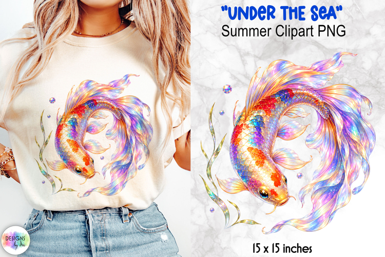 Holographic Summer Clipart, Rainbow Koi Fish PNG