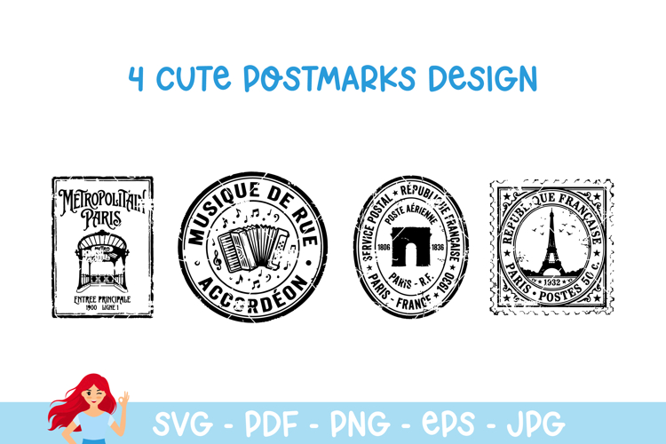 France inspired postmark, mail delivery stamps