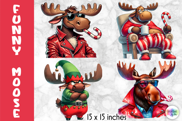 Funny Christmas Moose Clipart, Cute Holiday Animal PNG
