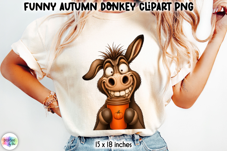 Funny Donkey with Pumpkin Coffee Autumn Clipart PNG