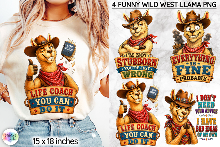 Funny Wild West Llama Sublimation, Sarcastic Llama Lover PNG