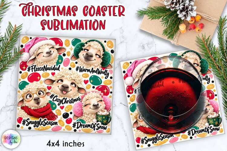 Funny Christmas Sheep Coaster Sublimation example image 1