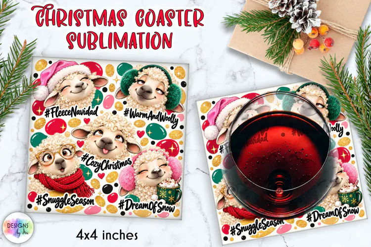 Funny Christmas Sheep Coaster Sublimation
