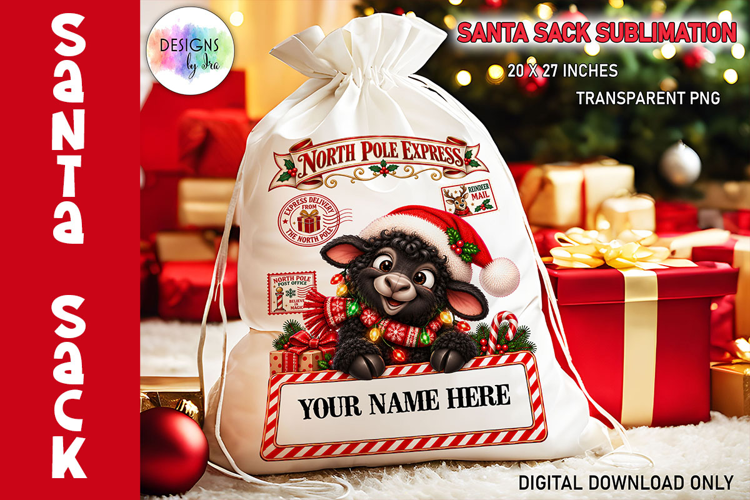 Black Sheep Santa Sack Christmas Sublimation PNG