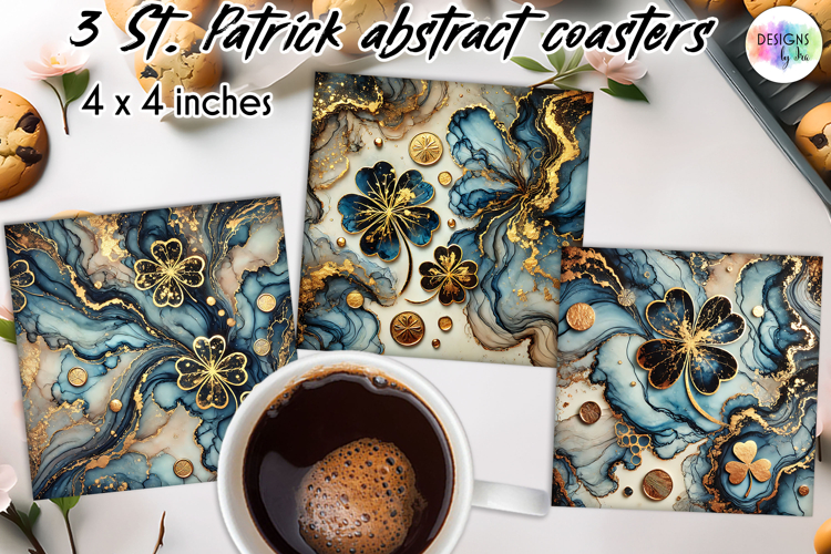 St. Patrick’s Day Clover Coasters, Alcohol Ink Shamrocks PNG