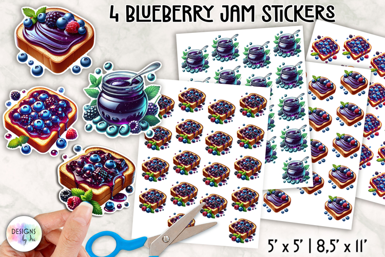 Blueberry Jam Sticker, Breakfast Toast Sticker PNG Printable