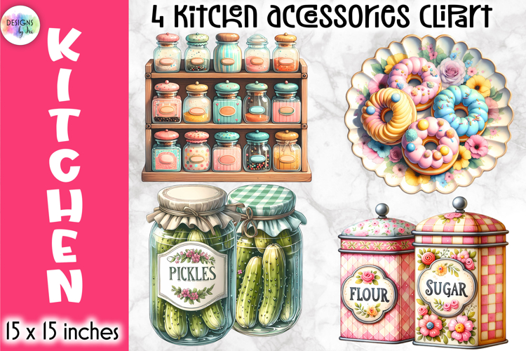 Vintage Kitchen Accessories Clipart, Retro Cooking & Baking