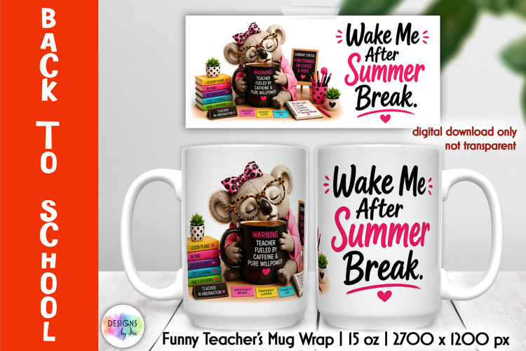 Cute Koala Teacher Mug Wrap PNG, Back to School PNG