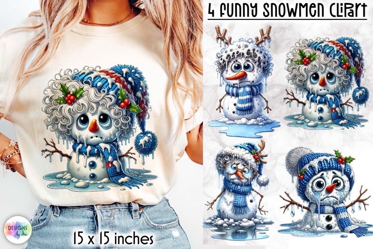 Funny Melting Snowmen Clipart, Hilarious Christmas Snowman