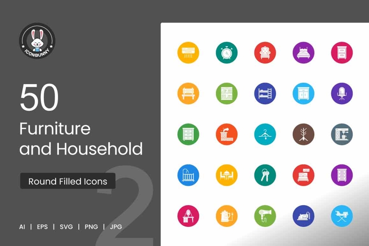 Furniture & Household Round Filled Icons