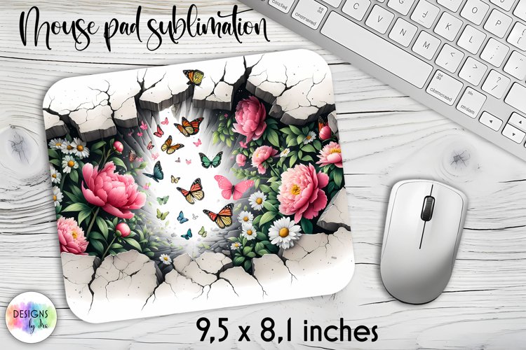 Cracked Wall with Flowers Mouse Pad, Floral Mouse Pad Print example image 1