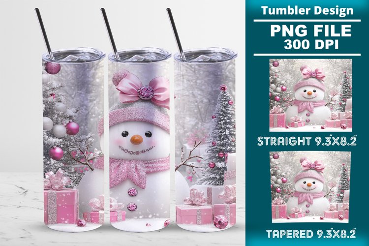 Pink Christmas snowman 20oz tumbler wrap design