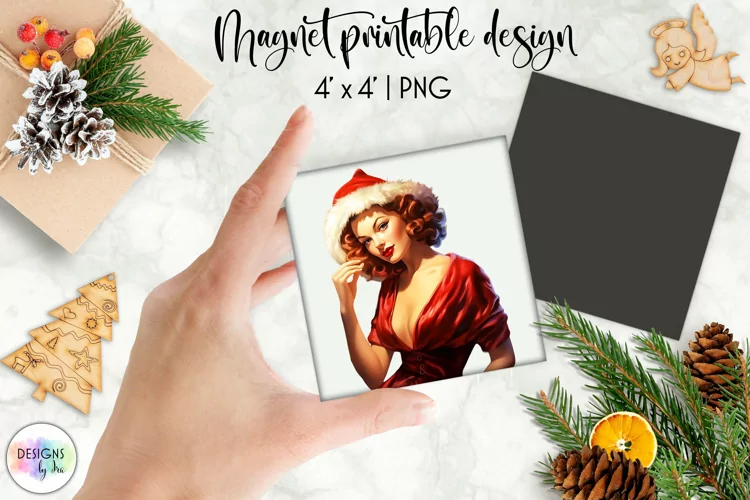 Watercolour Christmas Magnet | Vintage Pinup Girls Christmas