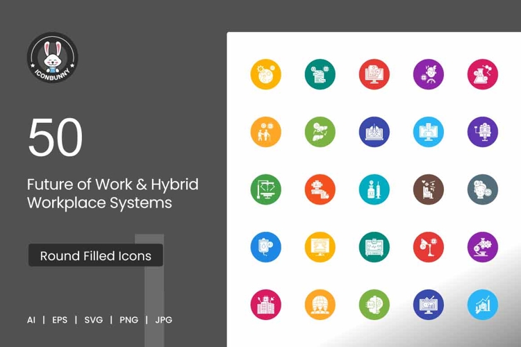 50 Future of Work & Hybrid Workplace Systems Icons