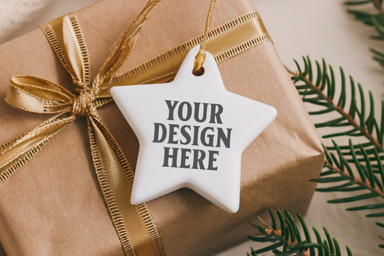 Christmas Star Ceramic Ornament Mockup | Holiday Star Tree