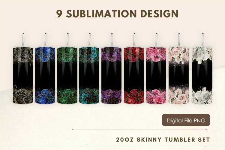 20oz Rose Floral Glitter Tumbler Wrap Add Text Sublimation2