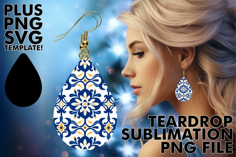 Sublimation Delights: Folk-inspired Teardrop Earrings