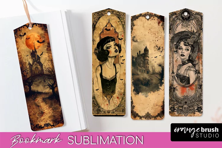 Vintage Halloween Bookmark - Printable Scrapbook Bookmarks